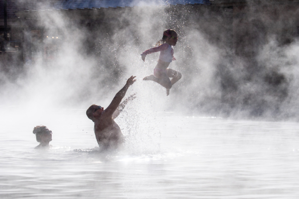Family playing at the Hot Springs in Glenwood Springs, CO